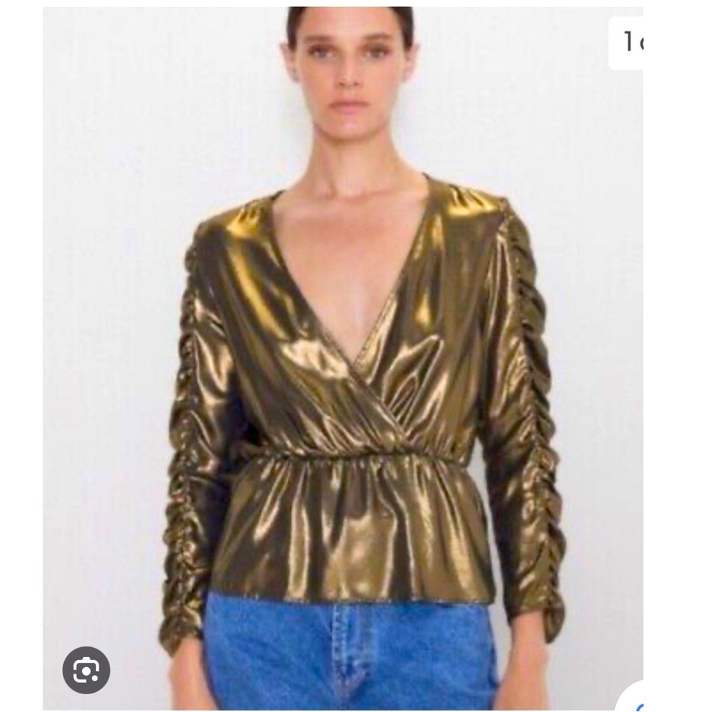 ZARA Metallic Gold Blouse Women’s Size Medium Like new